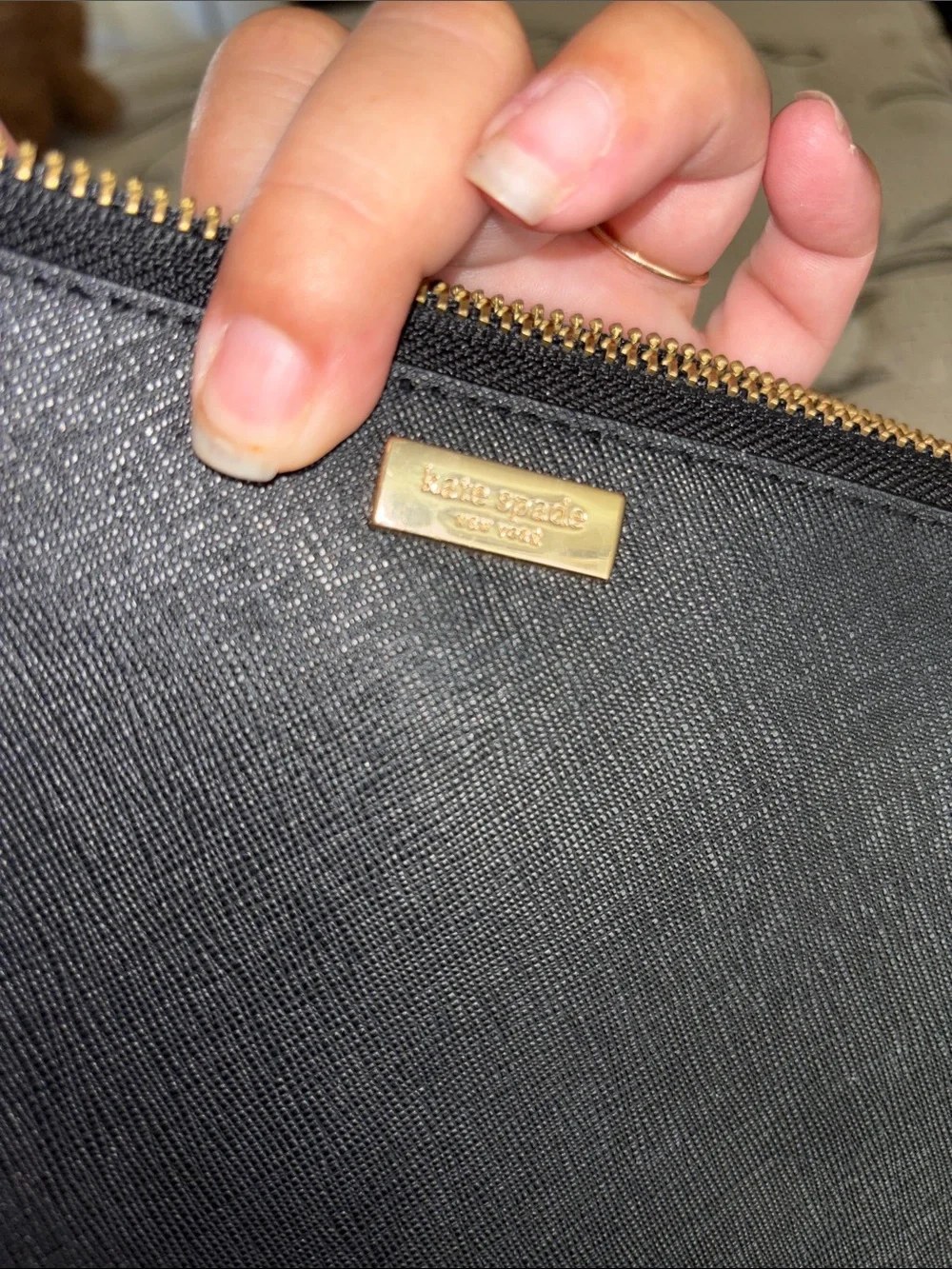 kate spade Black Saffiano Zip Wallet with Gold Plaque clutch